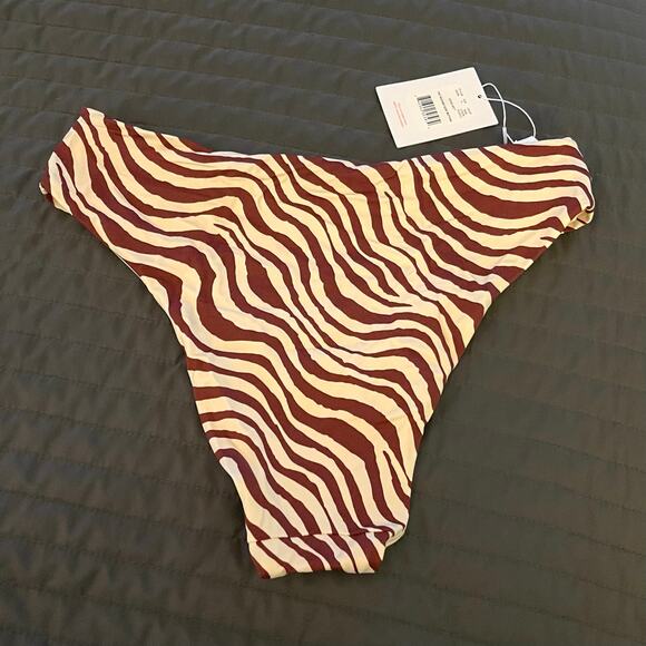 Andie Swim The Ruched Side Bikini Bottom Bias Stripe Truffle Brown Sz M - Picture 2 of 7